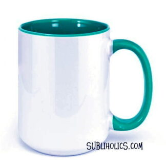 15 oz Sublimation Mug - Coloured Handle & Rim - Teal
