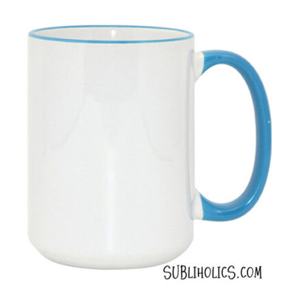 15 oz Sublimation Mug - Coloured Handle & Rim Light Blue - 36 Piece Case