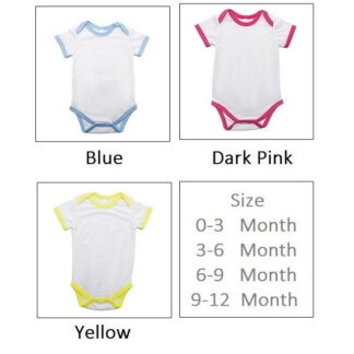 Babies Onesies - 100% Polyester Short Sleeve - White with 3 Colour Trims / 4 Sizes