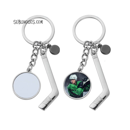 Hockey Stick & Puck Keychain for Sublimation - Metal with Aluminum Insert