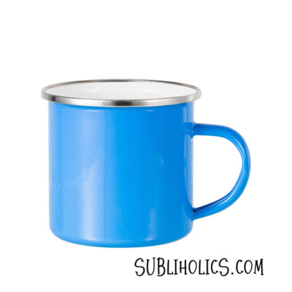 Camping Mug - 12 oz Enamel for Sublimation Light Blue with Silver Rim