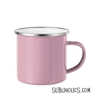Camping Mug - 12 oz Enamel for Sublimation Pink with Silver Rim