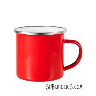 Camping Mug - 12 oz Enamel for Sublimation Red with Silver Rim