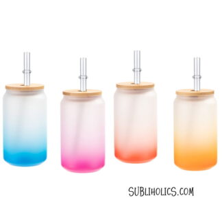 18 oz Beer Can Style Frosted Ombre Gradient Glass With Bamboo Lid & Straw - 4 Colours