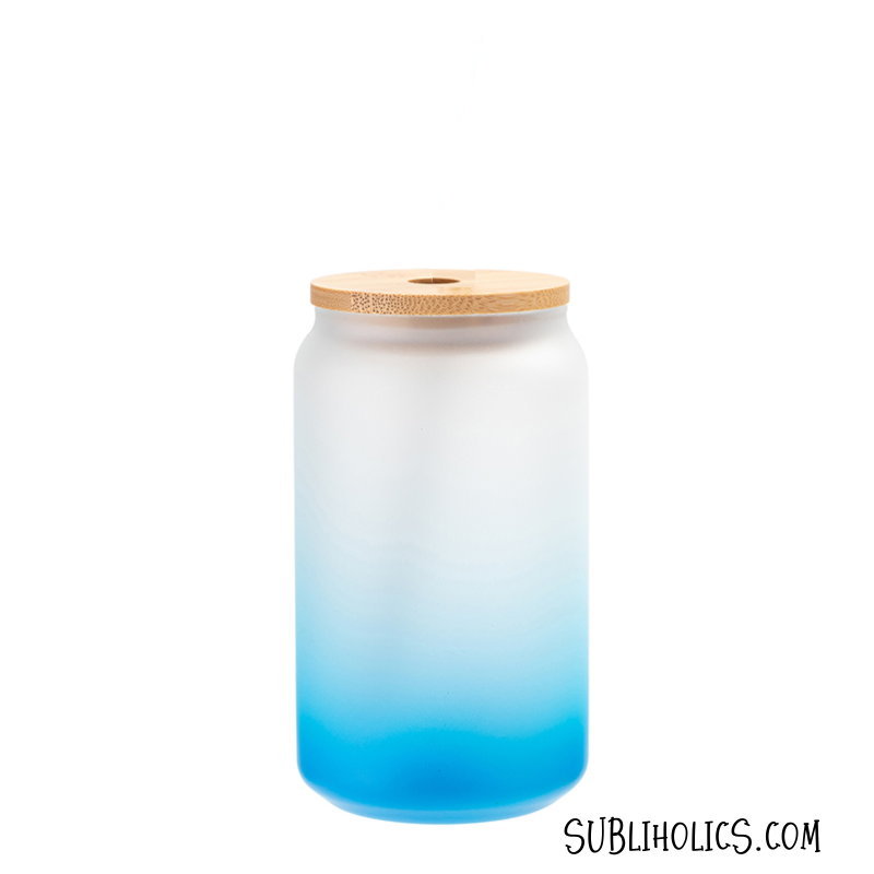 18 oz Beer Can Style Frosted Ombre Gradient Glass With Bamboo Lid & Straw - 4 Colours - Image 2