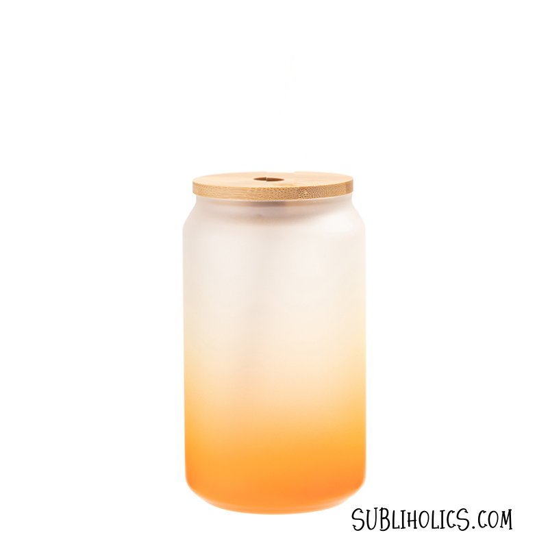 18 oz Beer Can Style Frosted Ombre Gradient Glass With Bamboo Lid & Straw - 4 Colours - Image 3