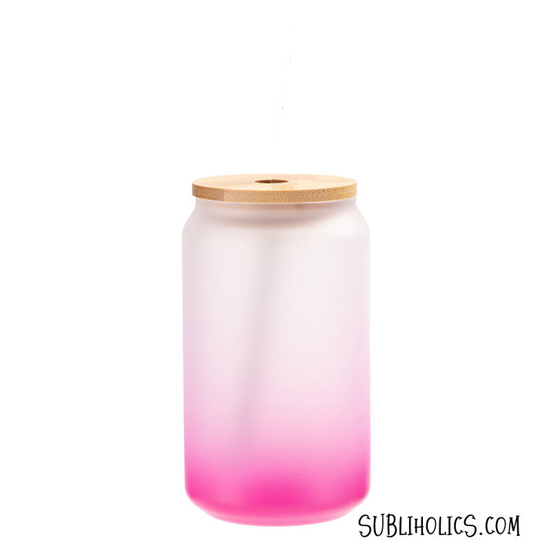18 oz Beer Can Style Frosted Ombre Gradient Glass With Bamboo Lid & Straw - 4 Colours - Image 4