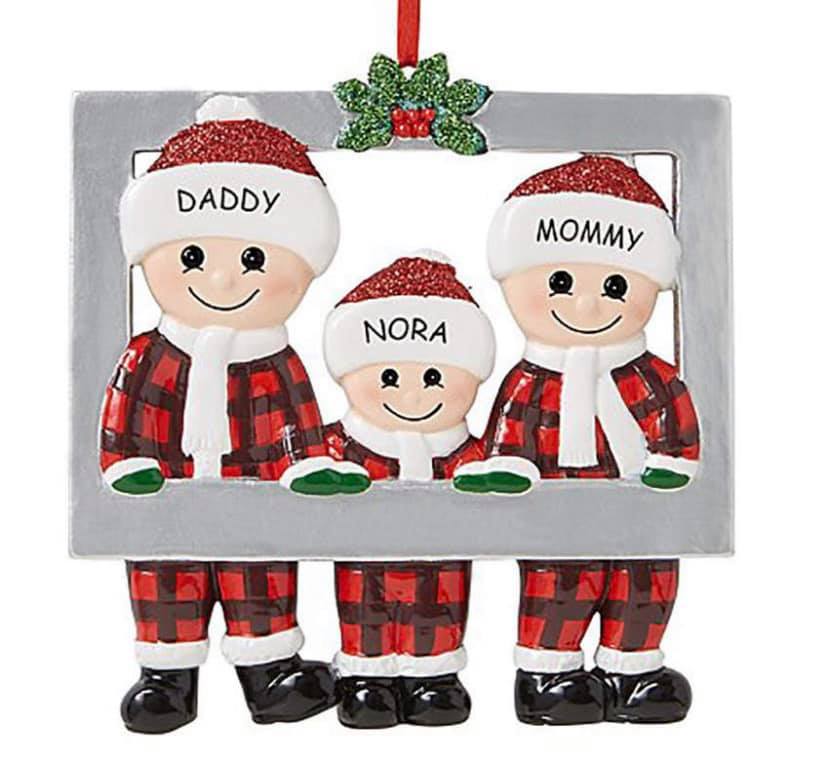 Plaid Family in a Frame - 3 Dimensional Resin Ornament