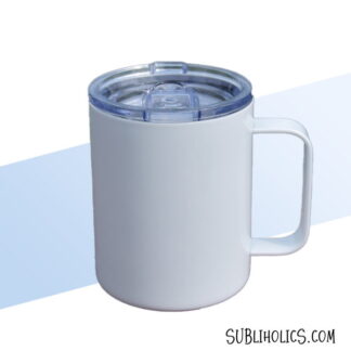 Coffee Travel Mug with Handle for Sublimation - Stainless Steel White Finish 10 oz Seamless