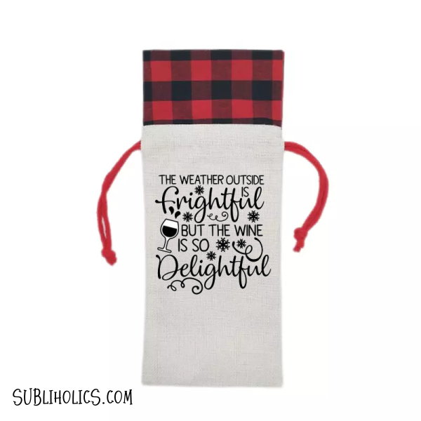 Wine Bags - Linen Canvas With Red Buffalo Plaid Trim for Sublimation