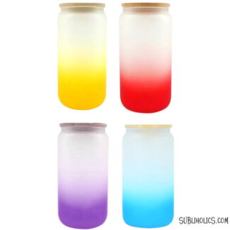 Beer Can Style Frosted Ombre Gradient Glass With Bamboo Lid – 16 oz – 4 Colours