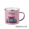 Camping Mug - 12 oz Enamel for Sublimation Pink with Silver Rim - Image 2
