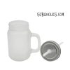 Mason Jar Style Glass with Handle - 16 oz Frosted - With Lid & Straw