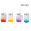 Mason Jar Style Glass with Handle - 16 oz Frosted Ombre Gradient With Lid & Straw - 4 Colours