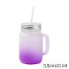 Mason Jar Style Glass with Handle - 16 oz Frosted Ombre Gradient With Lid & Straw - 4 Colours - Image 4