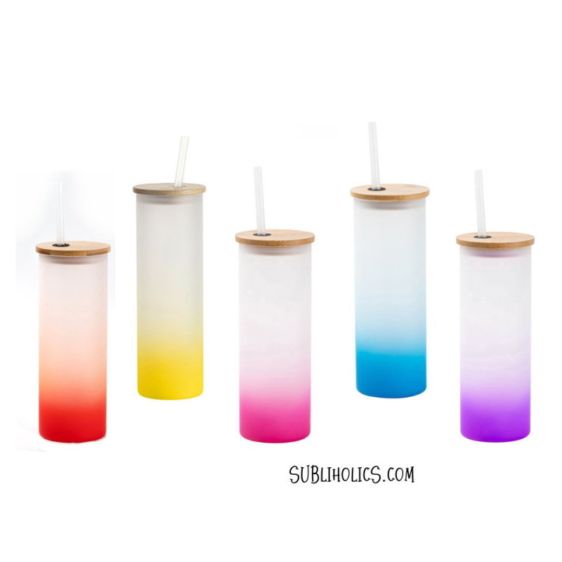 20 oz | Sublimation Frosted Gradient Color Can Glass w/ Bamboo Lid & Straw