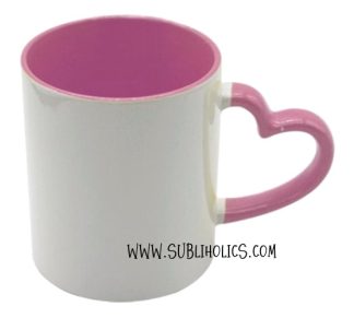 11 oz Sublimation Mug Coloured Heart Handle & Rim - Pink
