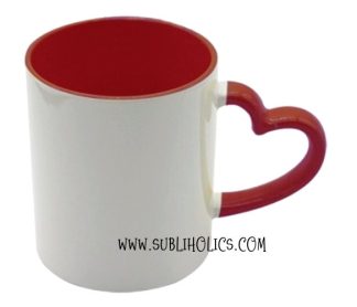 11 oz Sublimation Mug Coloured Heart Handle & Rim - Red