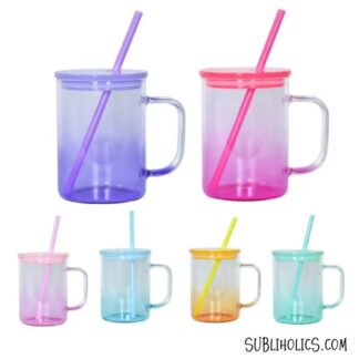17oz Jelly Color Glass Mug with Plastic Lid - for Sublimation
