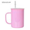 17oz Cream Color Glass Mug with Plastic Lid - for Sublimation - Image 5