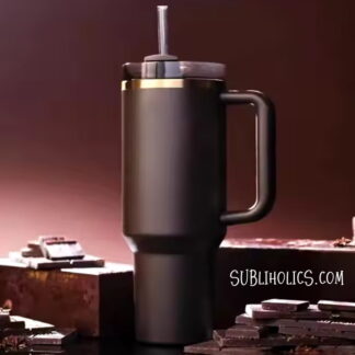 40 oz Chocolate Brown with Gold Underlay Stanley Style Tumbler for Laser Engraving