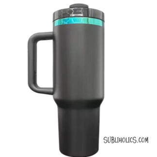 40 oz Black with Turquoise Underlay  (Purple/Blue Ombre) Stanley Style Tumbler for Laser Engraving