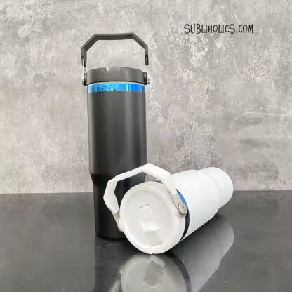 30 oz Stanley Style Flip Tumbler with Blue Underlay for Laser Engraving - Image 2