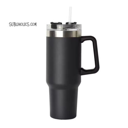 40 oz Black with Silver Underlay Gen2 Stanley Style Tumbler for Laser Engraving