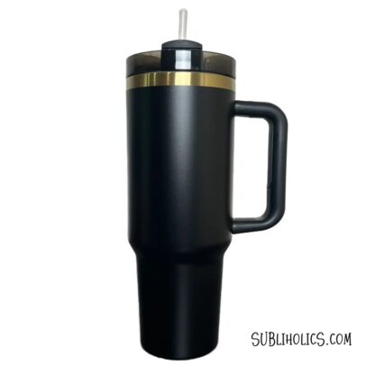 40 oz Black with Gold Underlay Gen2 Stanley Style Tumbler for Laser Engraving