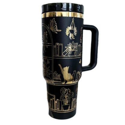 40 oz Black with Gold Underlay Gen2 Stanley Style Tumbler for Laser Engraving - Image 2