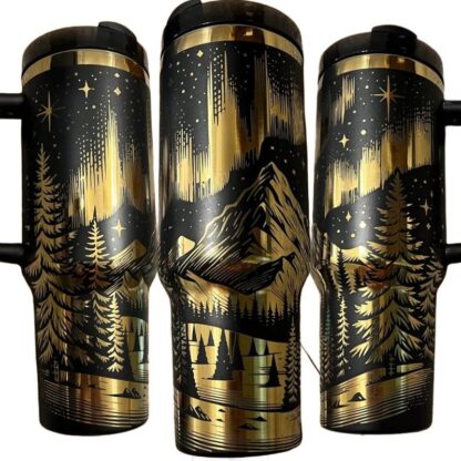 40 oz Black with Gold Underlay Gen2 Stanley Style Tumbler for Laser Engraving - Image 3