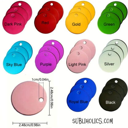 Aluminum Round (Small) Pet Tags for Engraving - 10 Colours