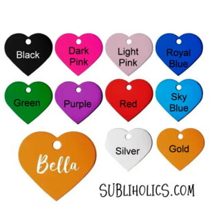 Aluminum Heart Shaped Pet Tags for Engraving - 10 Colours