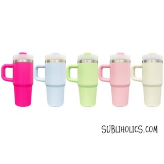 14 oz Silver Trimmed Macaron Mini Stanley Style Sublimation Tumblers