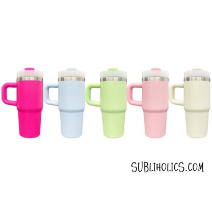 14 oz Silver Trimmed Macaron Mini Stanley Style Sublimation Tumblers