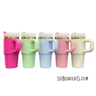 14 oz Gold Trimmed Macaron Mini Stanley Style Sublimation Tumblers