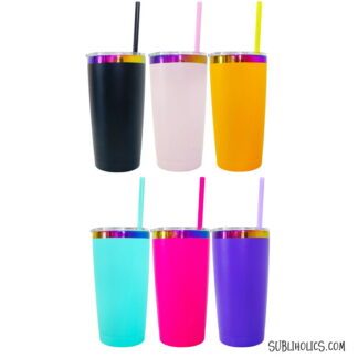 20 oz Stainless Steel Car Tumbler with Rainbow Underlay for Laser Engraving