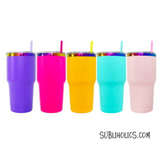 20 oz Stainless Steel Curved Car Tumbler with Rainbow Underlay for Laser Engraving