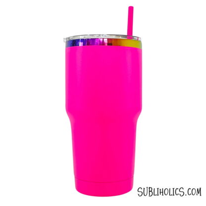 20 oz Stainless Steel Curved Car Tumbler with Rainbow Underlay for Laser Engraving - Image 3
