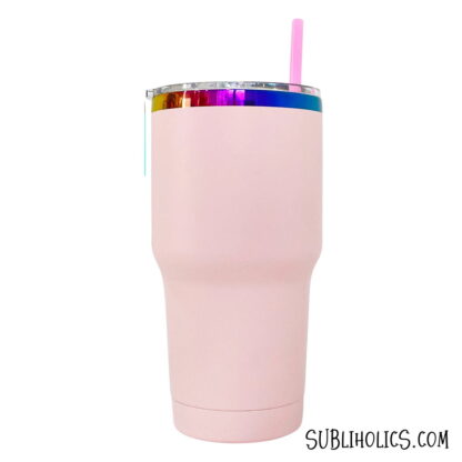 20 oz Stainless Steel Curved Car Tumbler with Rainbow Underlay for Laser Engraving - Image 6