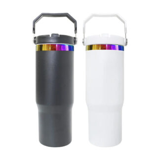 30 oz Stanley Style Flip Tumbler with Rainbow Underlay for Laser Engraving