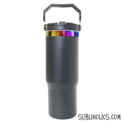30 oz Stanley Style Flip Tumbler with Rainbow Underlay for Laser Engraving - Image 2