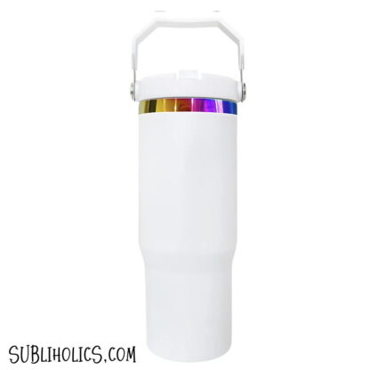 30 oz Stanley Style Flip Tumbler with Rainbow Underlay for Laser Engraving - Image 3