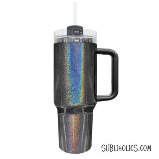 40 oz Stanley Style Tumbler for Laser Engraving - Midnight Glitz Black Mirror Holographic Shimmer