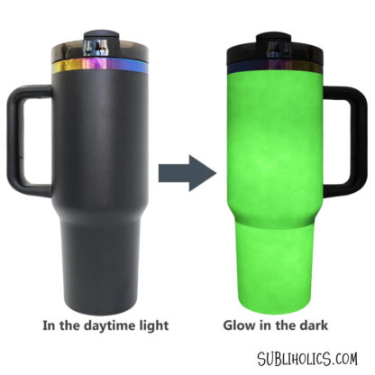 40 oz Stanley Style Tumbler Glow in the Dark with Rainbow Underlay for Laser Engraving - Image 2