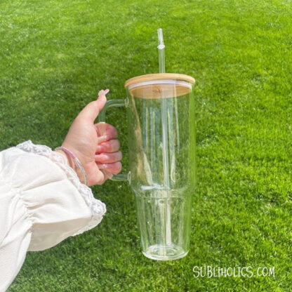 40 oz Stanley Style Tumbler - Clear Glass for Sublimation - Image 2