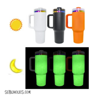 40 oz Stanley Style Tumbler Glow in the Dark with Rainbow Underlay for Laser Engraving