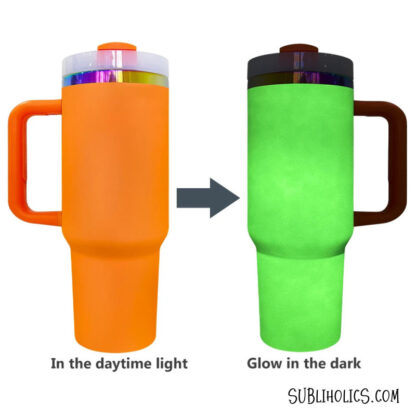 40 oz Stanley Style Tumbler Glow in the Dark with Rainbow Underlay for Laser Engraving - Image 3