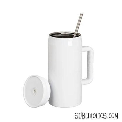 40 oz Daily Sipper White Stainless Steel Tumbler with Soft Grip Handle - Image 2