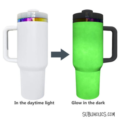 40 oz Stanley Style Tumbler Glow in the Dark with Rainbow Underlay for Laser Engraving - Image 4